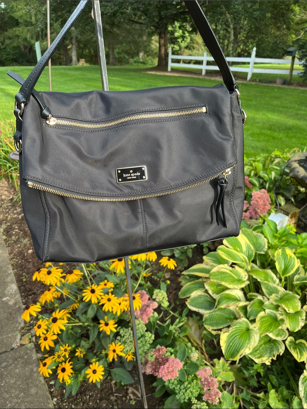 Kate spade New York  black nylon shoulder bag with gold hardware